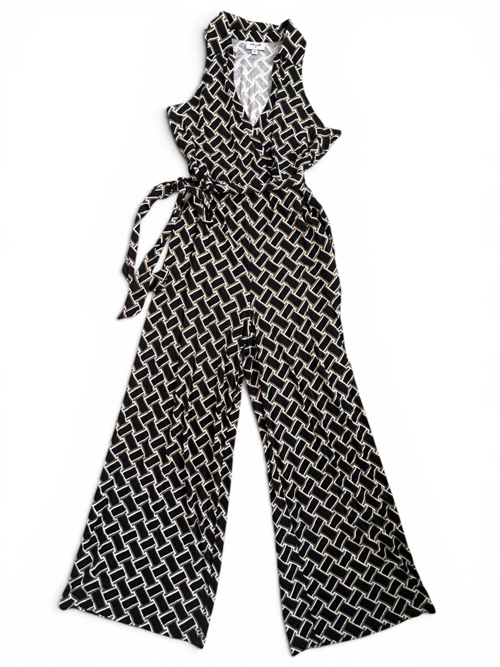 DVF for Target Retro Weave Wide Leg Jumpsuit XL Diane von Furstenberg Belted